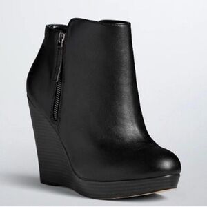 Torrid Black Leather Ankle Booties with Wedge Heel